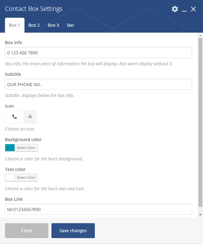 Contact Box Settings - Boxes