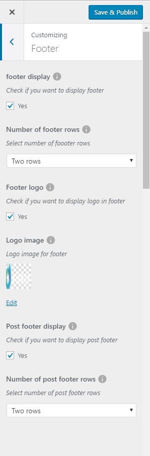 Footer settings