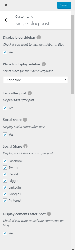 Single blog post settings