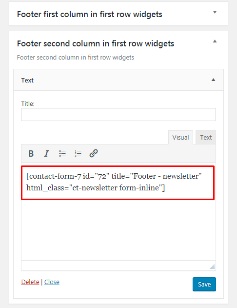 Adding contact form to widget