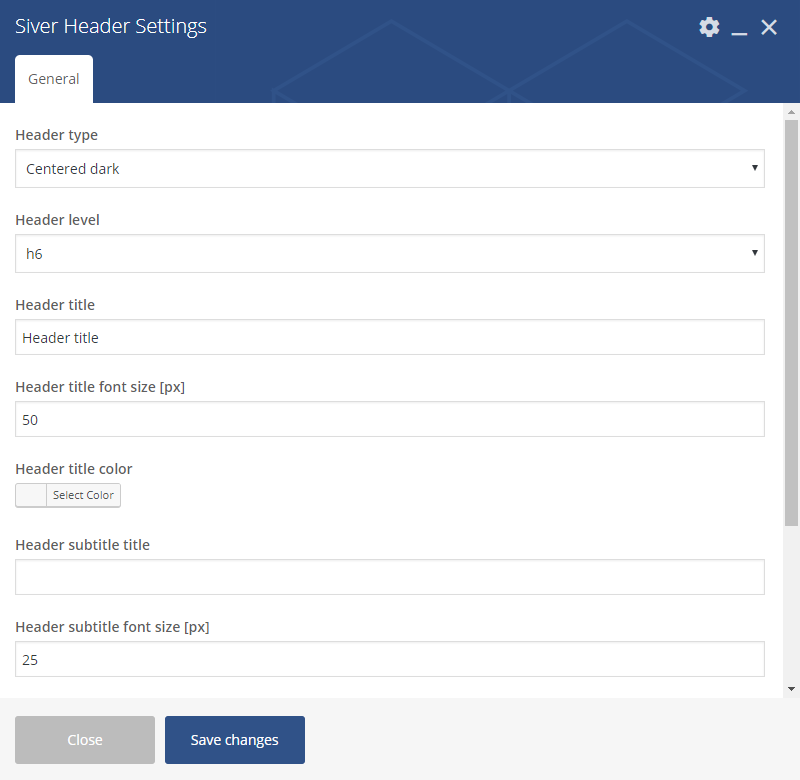 Siver Headers settings