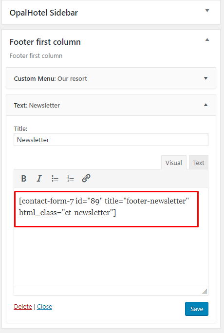 Adding contact form to widget